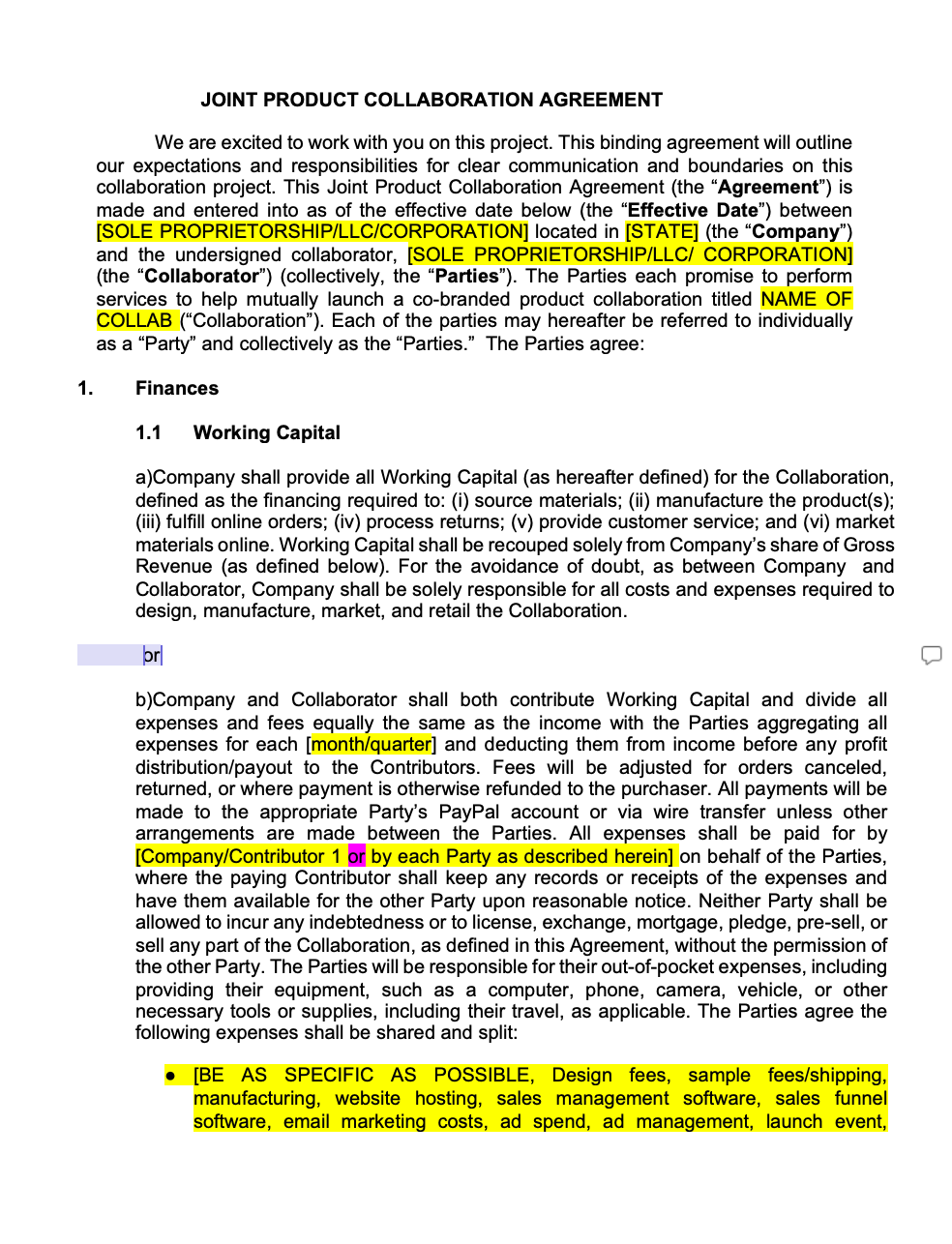 Joint Product Collaboration Agreement