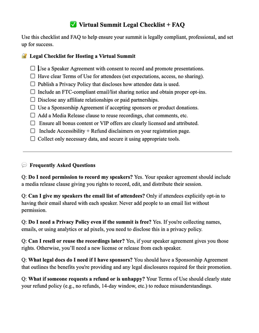 Virtual Summit Legal Bundle