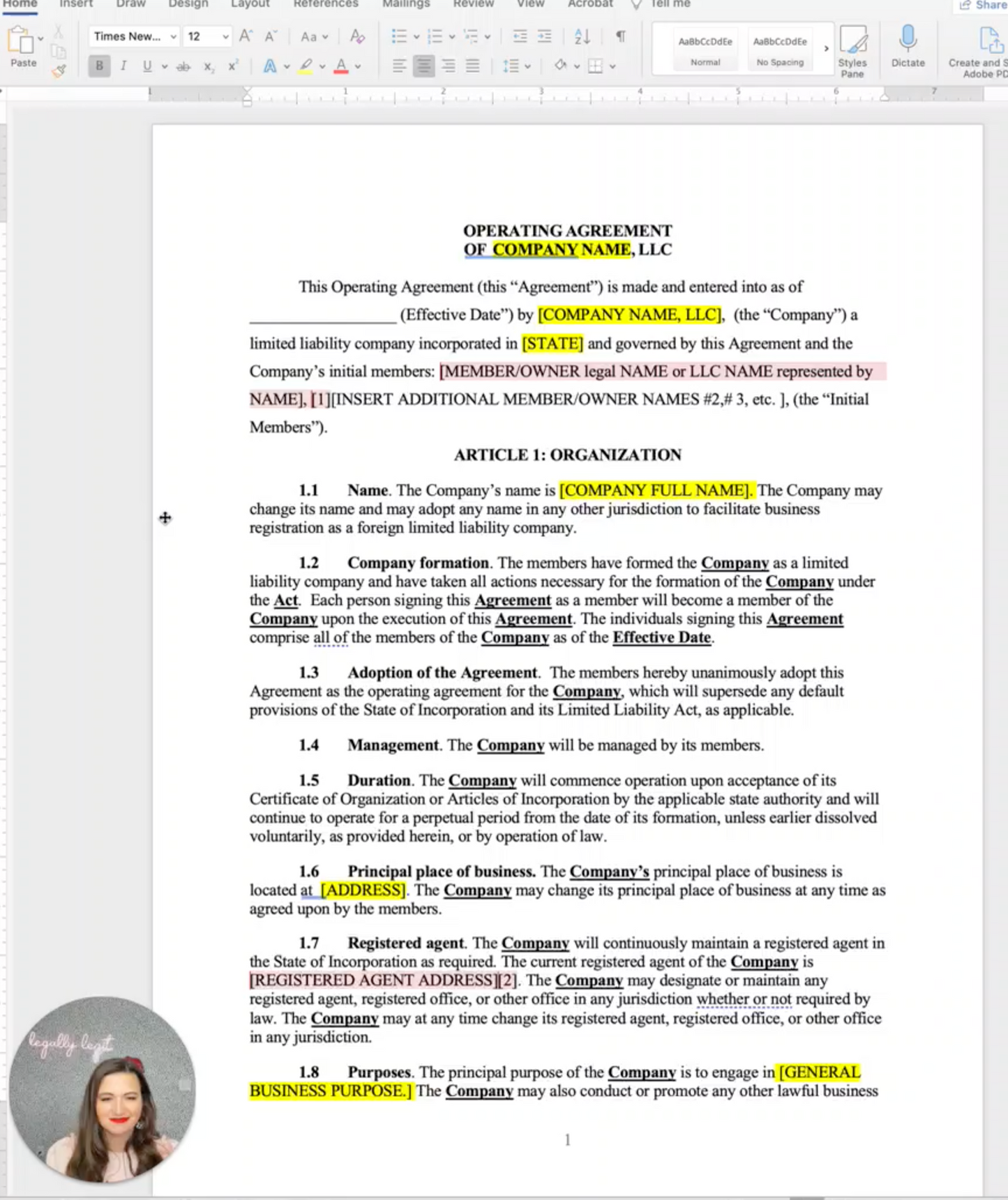 LLC Operating Agreement Template