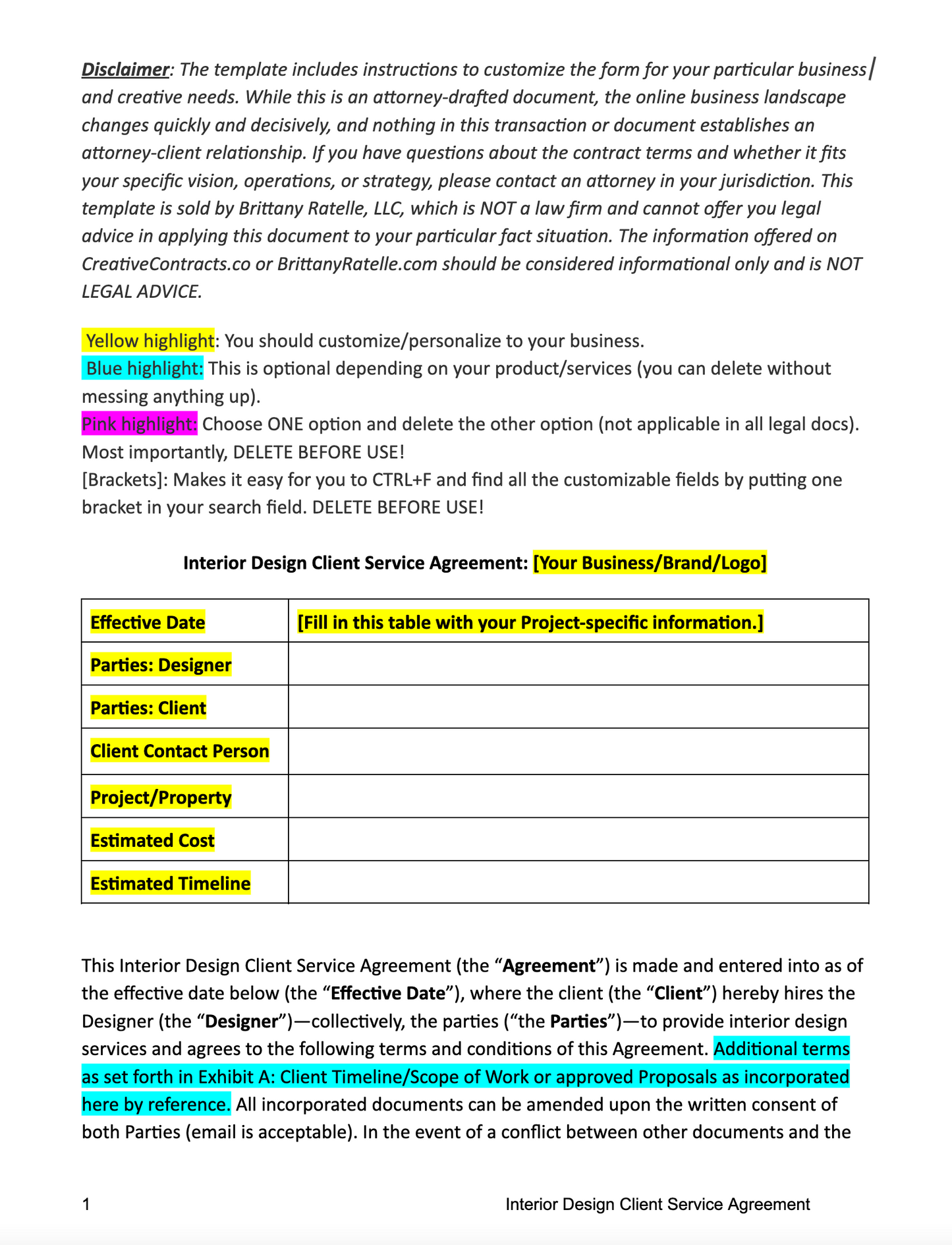 Interior Design Service Agreement