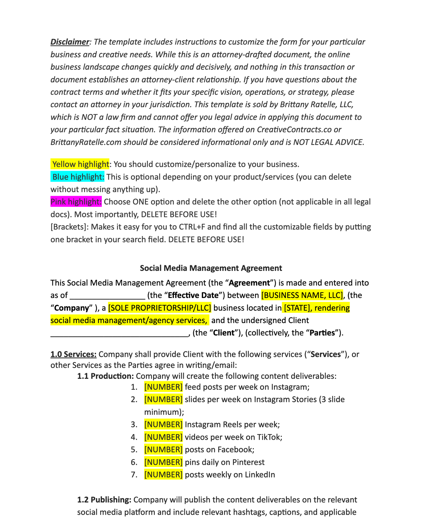 Social Media Management Agreement