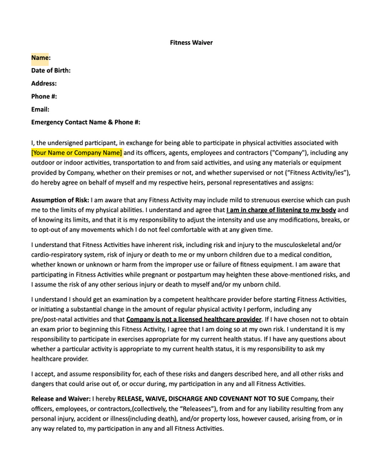 Fitness & Wellness Business Legal Bundle