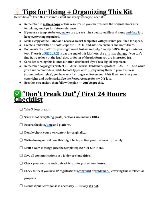 Ripoff Resilient Legal Kit: Copycat Battle Plan