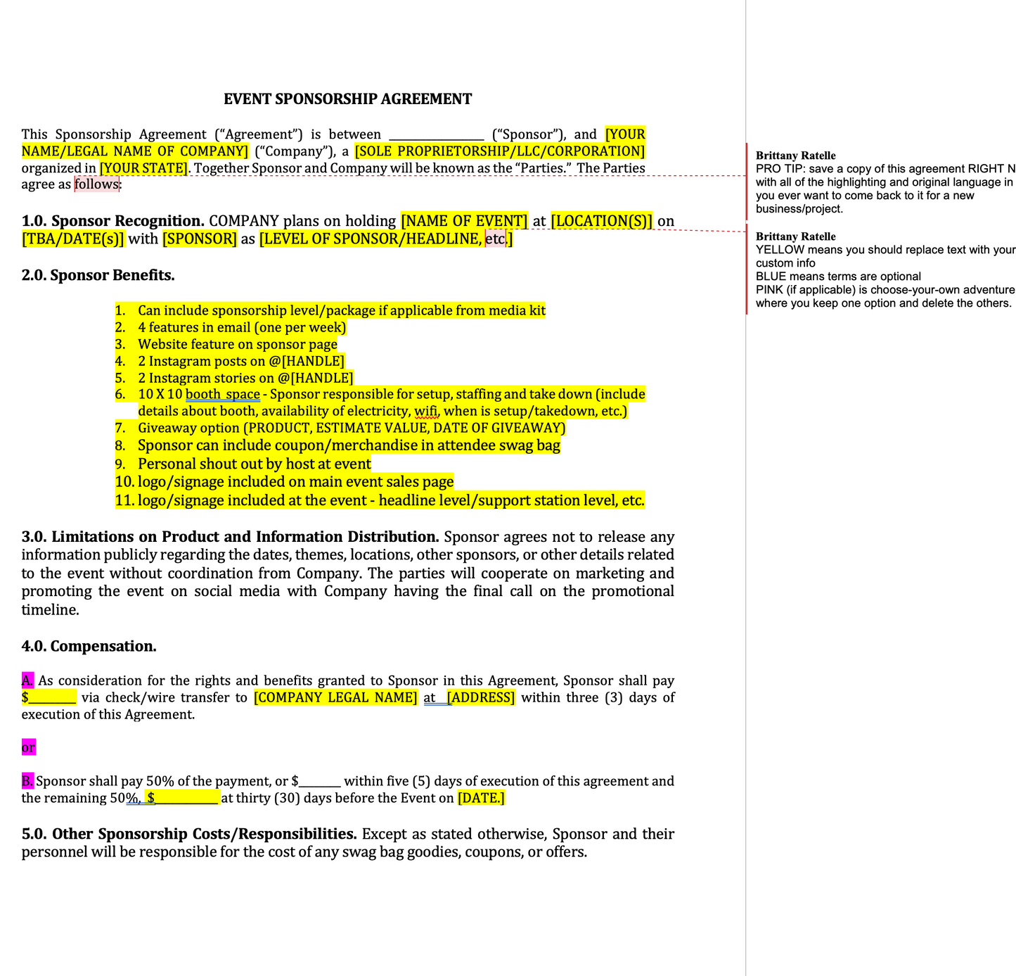 Event Sponsorship Agreement Template