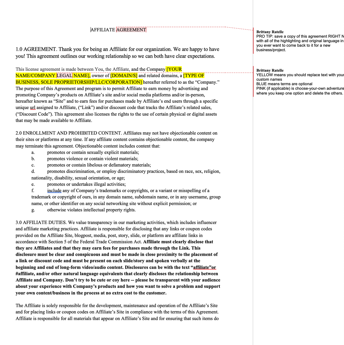 Affiliated Contract Examples Affiliate Agreement Template – Creative Contracts