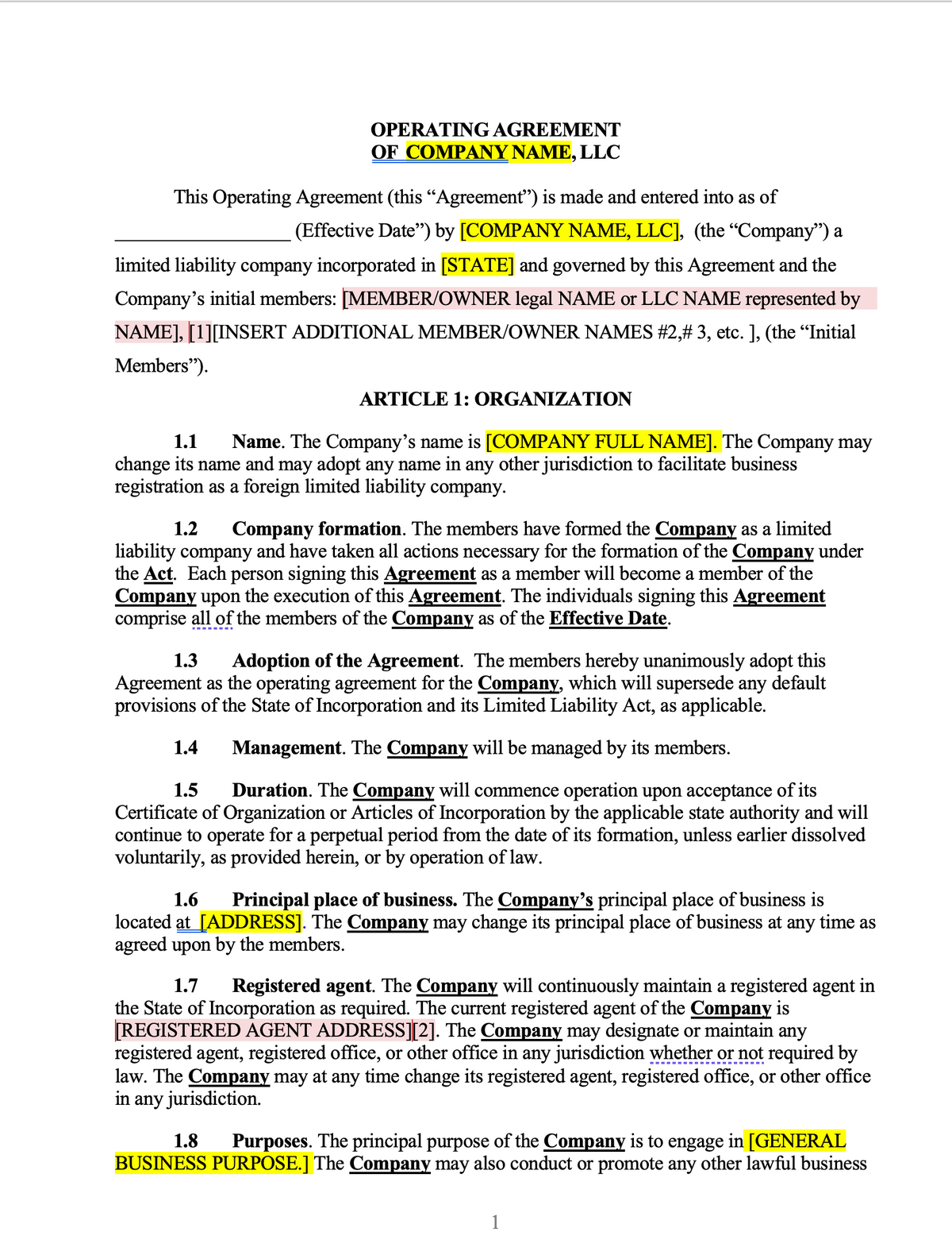 Executed Operating Agreement Sample Operating Agreement For Llc Template