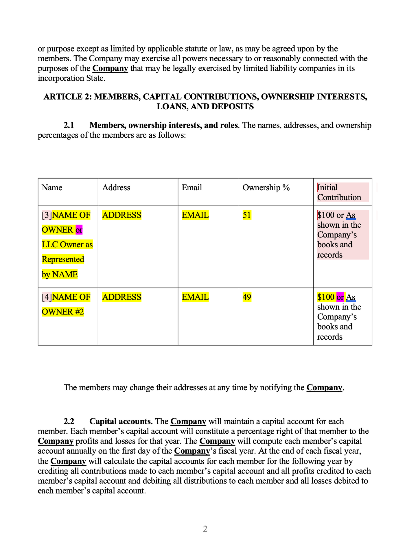 LLC Operating Agreement Template